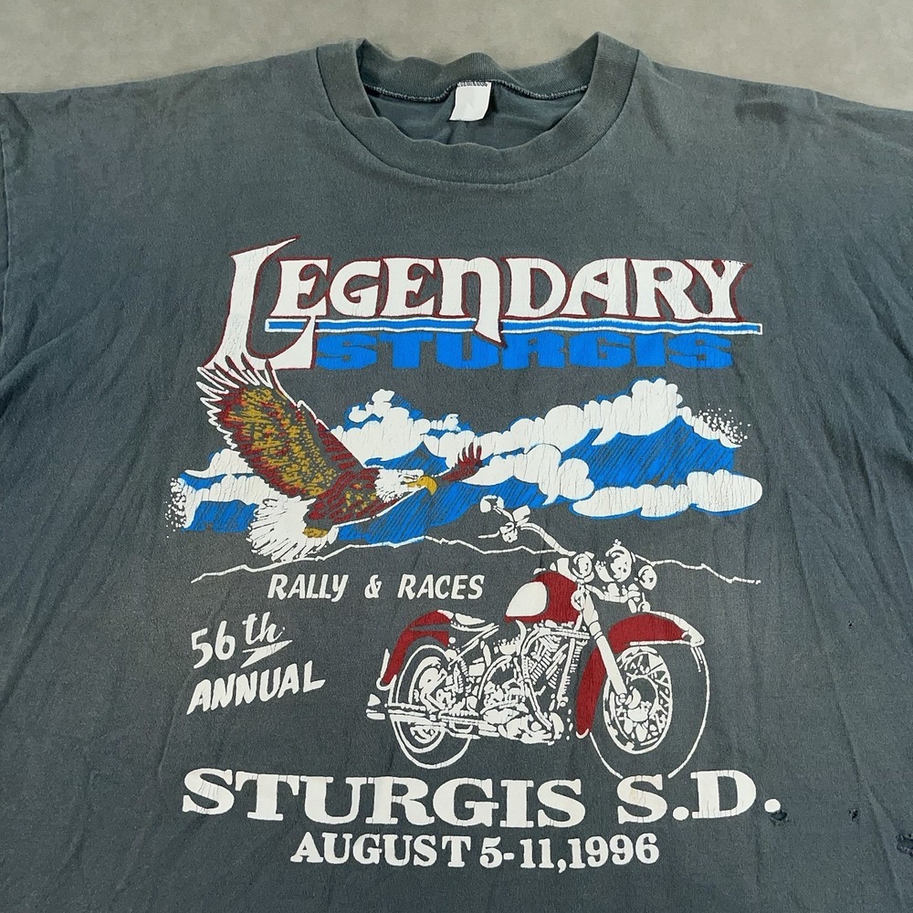 Vintage 90s Harley Sturgis Gray Rally Classic 1996 56th Annual Shirt 2XL Faded - Picture 3 of 11